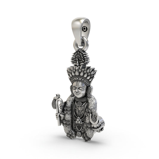 Hari Krishna Maharaj silver pendant close-up