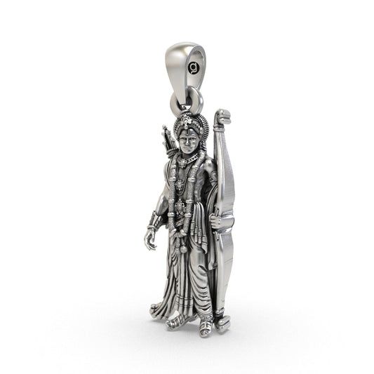 Lord Ram oxidized silver pendant close-up