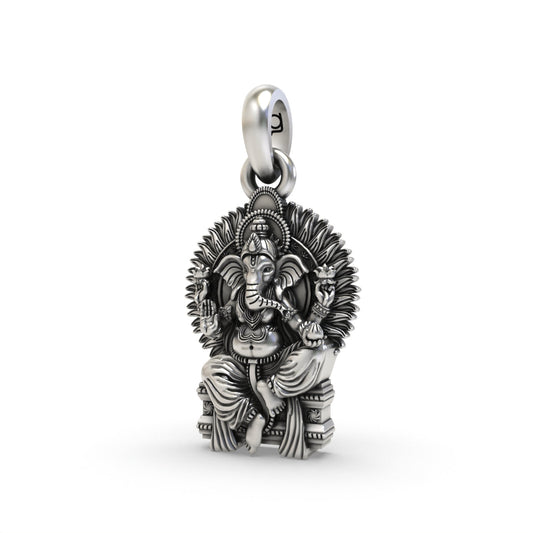 Close detail of 925 silver Ganeshji pendant,