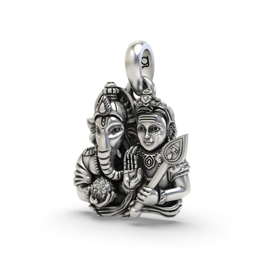 925 Silver Ganesh and Kartikeya Pendant | Divine Religious Pendant