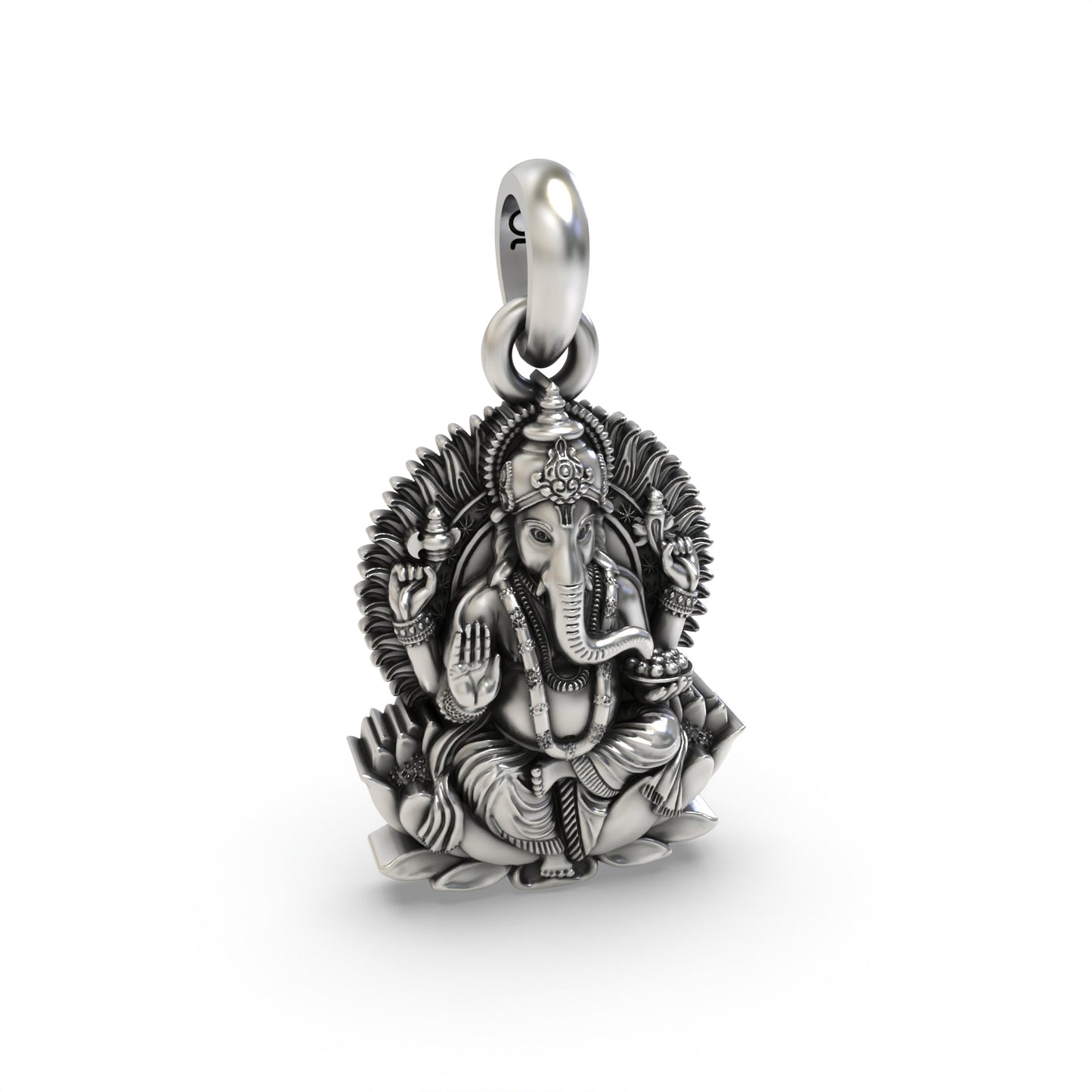 925 Silver Lord Ganesha on Lotus Pendant | Divine Religious Pendant