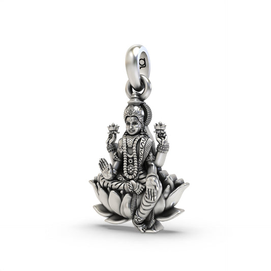 Sitting Lakshmiji on Lotus 925 Silver Pendant