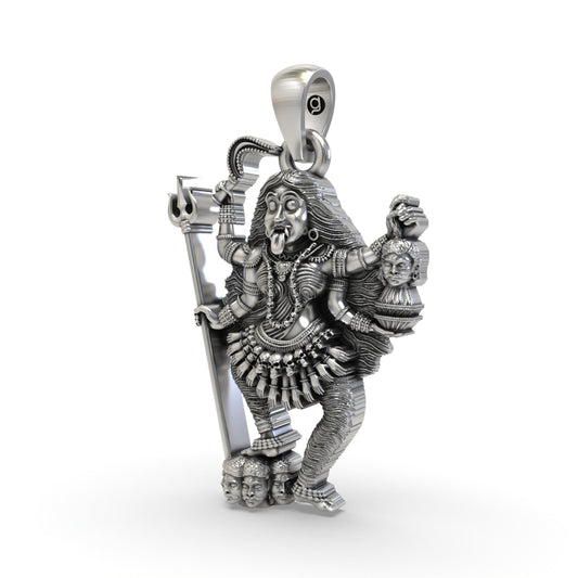 925 Silver Kali Maa Pendant – Oxidised Goddess Kali Devotional Jewelry