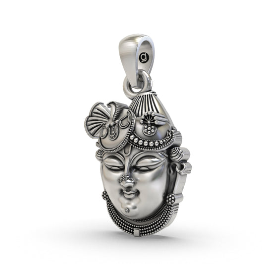 925 Silver Shrinathji Face Pendant – Krishna Idol Jewelry | Nathdwara Devotional Pendant