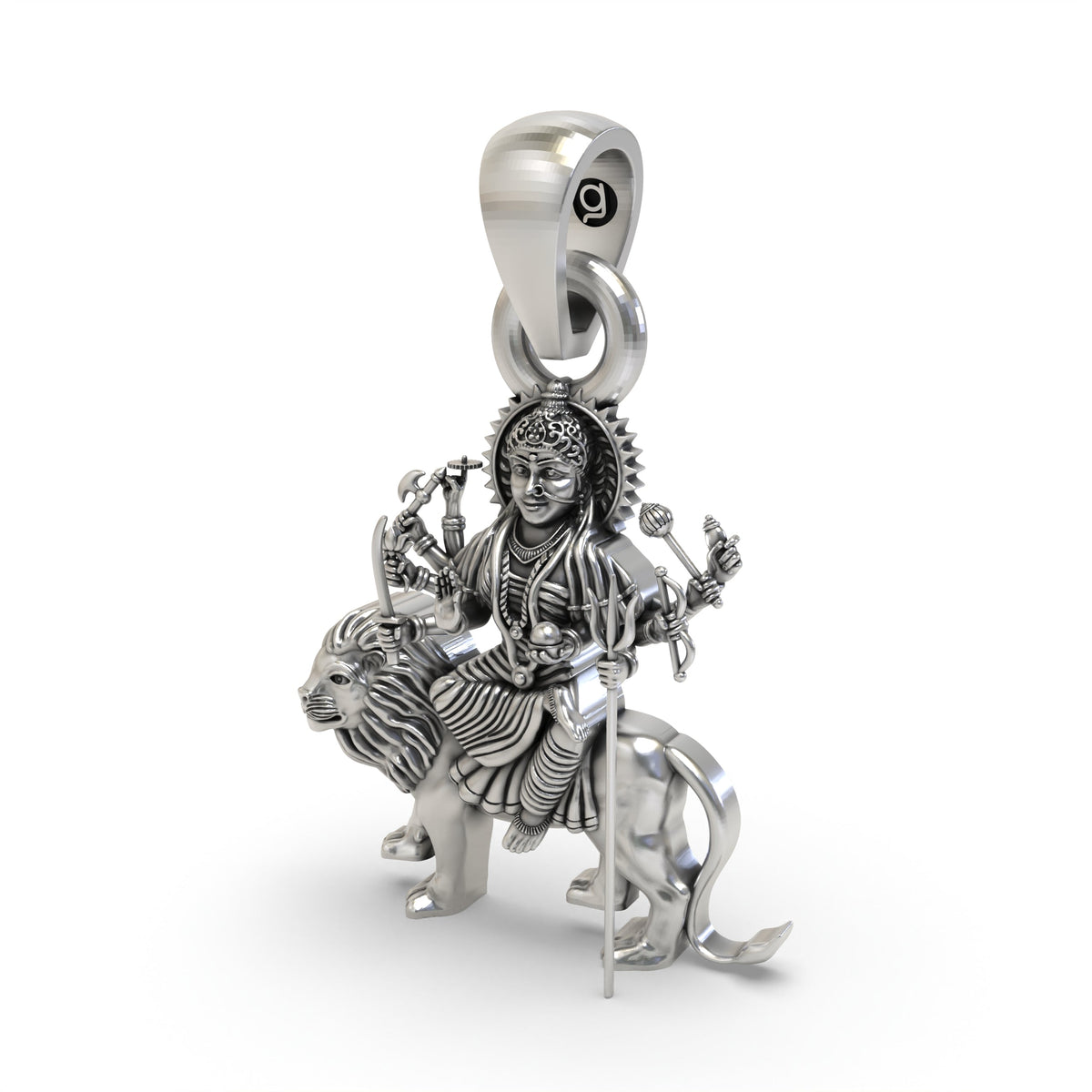 925 Silver Durga Maa Sitting on Lion Pendant | Shakti Jewelry