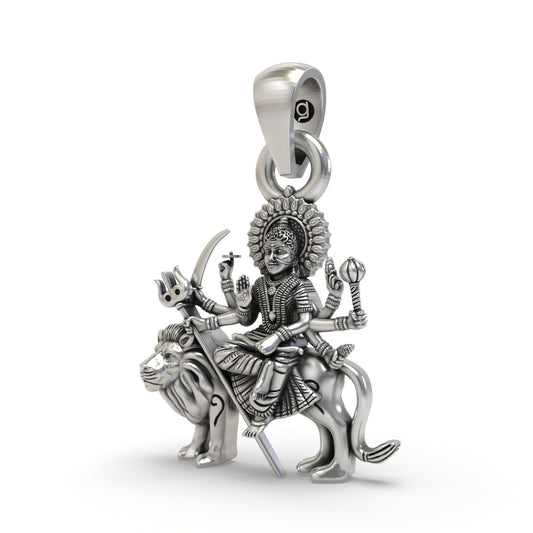 925 Silver Durga Maa Sitting on Lion Pendant | Shakti Jewelry