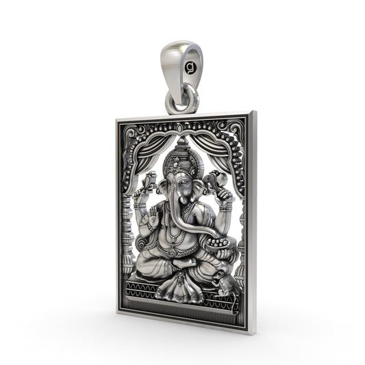 925 Silver Lord Ganesha Frame Pendant – Sacred Ganesh Locket
