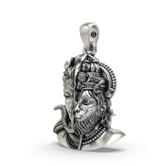 925 Silver Half Shiva Half Hanuman Face Pendant – Ardhanari Veer Devotional Jewelry | Handmade Spiritual Pendant