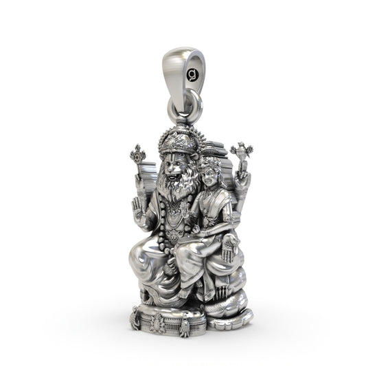 925 Silver Lakshmi Narasimha Pendant | Oxidized Temple Finish | Lord Narasimha Devotional Hindu Jewelry – Shukan Jewellers