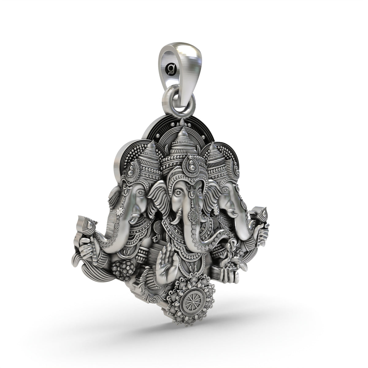 925 Silver Trimukhi Ganesha Pendant | Three-Faced Ganapati Jewelry