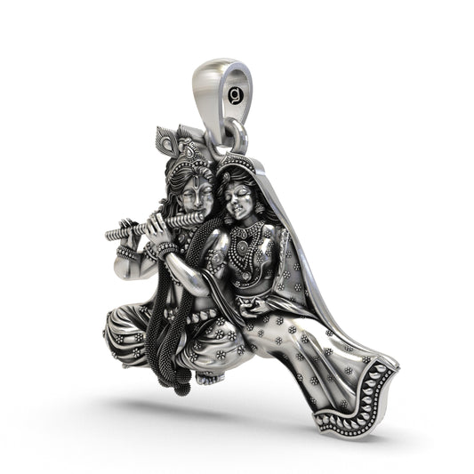 925 Silver Radha Krishna Flute Pendant – Handmade Devotional Jewelry | Symbol of Divine Love & Spiritual Connection