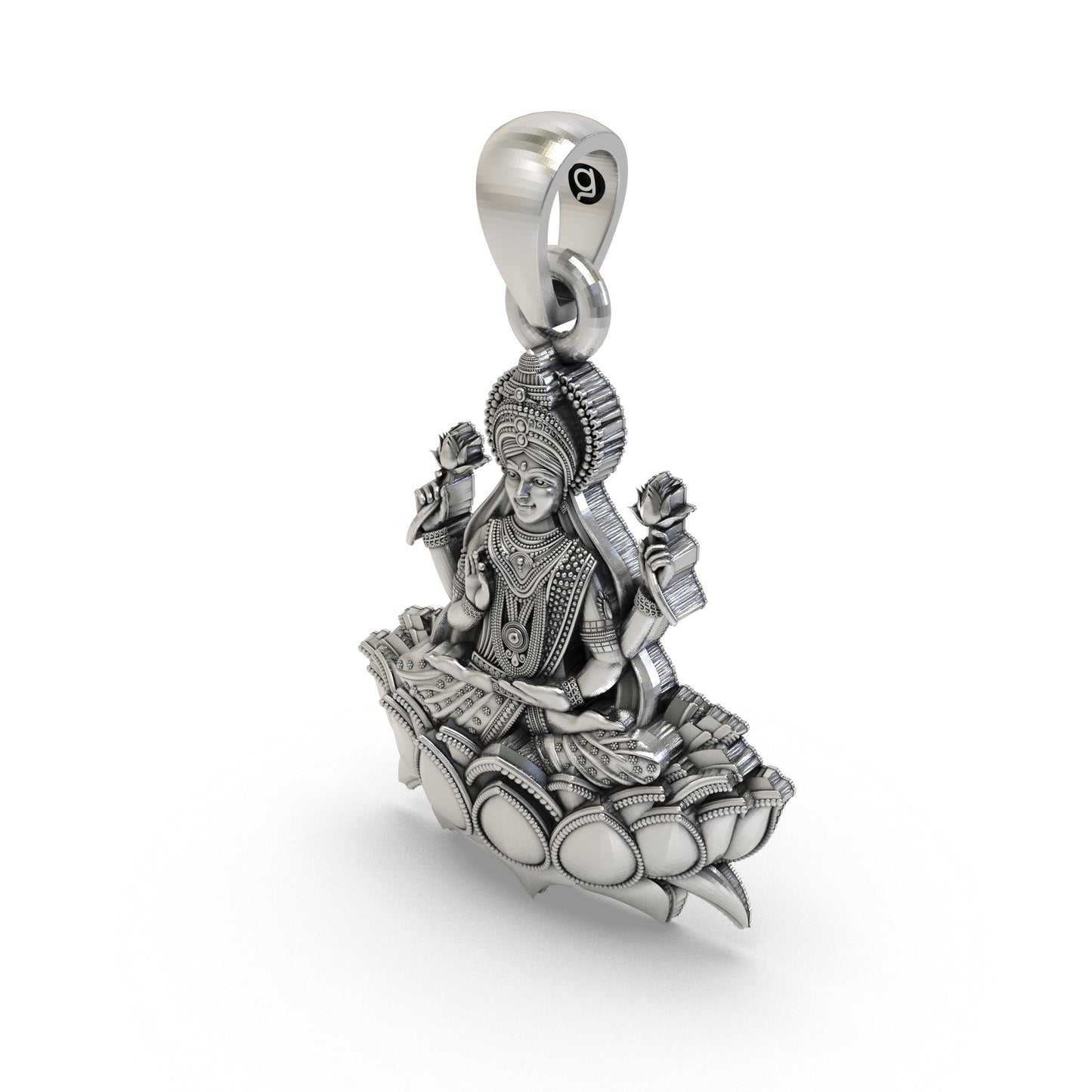 925 Silver Lakshmi Maa Lotus Pendant – Goddess Lakshmi Jewelry | Handmade Spiritual Pendant for Wealth & Prosperity