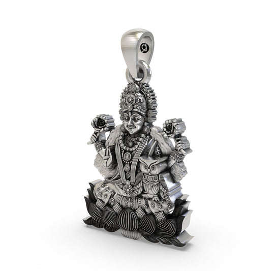 925 Silver Lakshmi Maa with Owl Pendant – Goddess Lakshmi Jewelry | Handmade Spiritual Pendant for Wealth & Prosperity