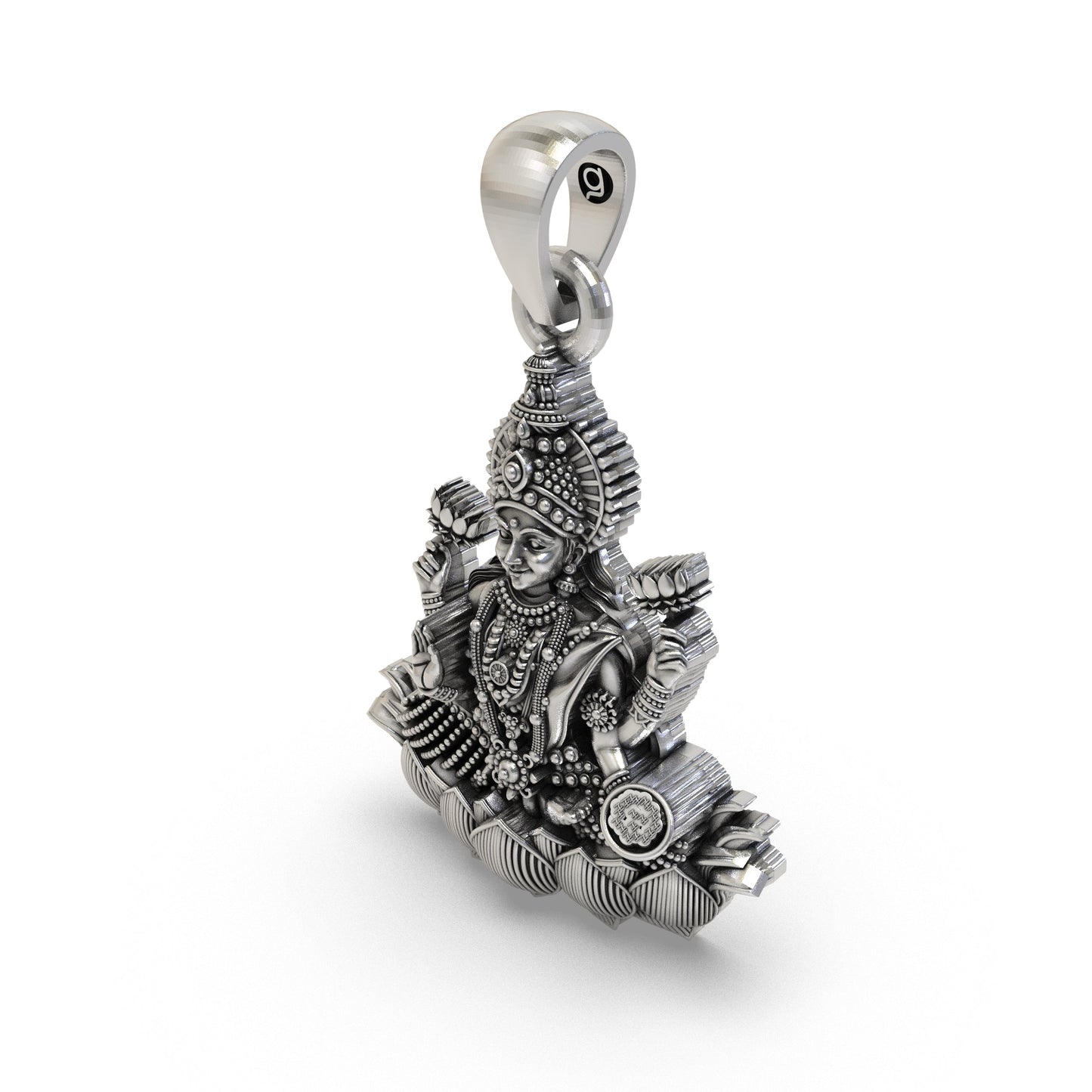 925 Silver Lakshmi Maa Lotus Pendant – Goddess Lakshmi Jewelry | Handmade Spiritual Pendant for Wealth, Fortune & Prosperity