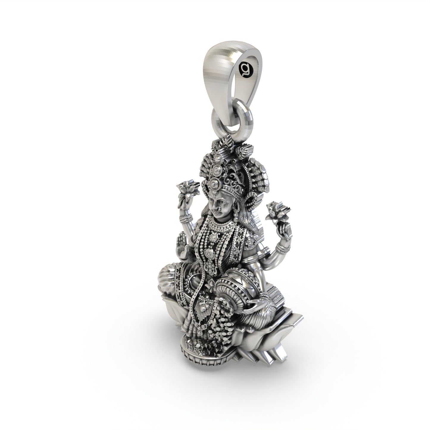 925 Silver Lakshmi Pendant | Mahalakshmi Lotus, Blessing Mudra & Kalash – Shukan Jewellers