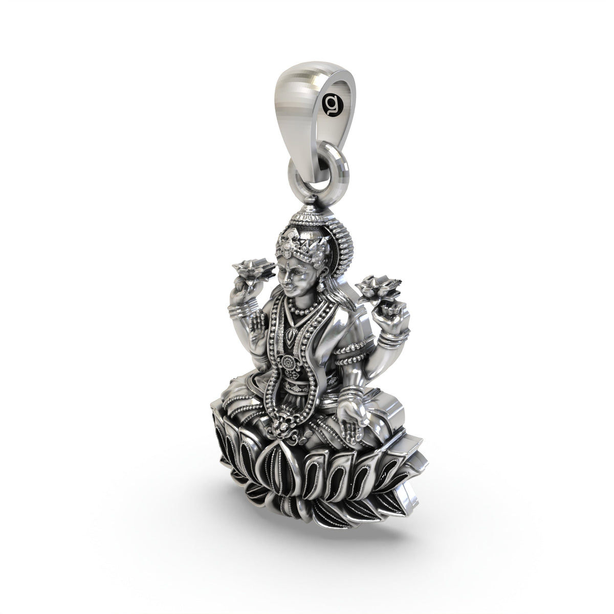 925 Silver Lakshmi Pendant | Mahalakshmi Lotus, Mudra & Flowers – Shukan Jewellers