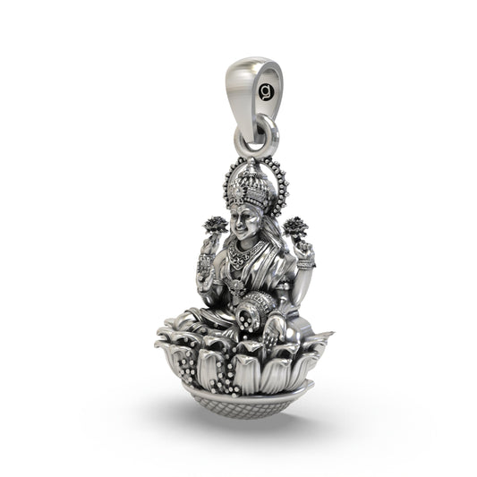 925 Silver Lakshmi Devi Pendant | Wealth & Prosperity Jewelry
