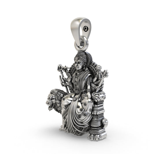 925 Silver Durga Maa Pendant | Simhavahini & Trishul – Shukan Jewellers
