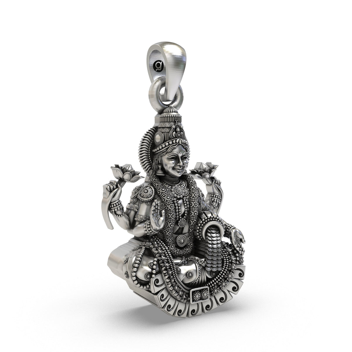 925 Silver Lakshmi Maa Pendant | Four-Armed Goddess on Lotus – Shukan Jewellers