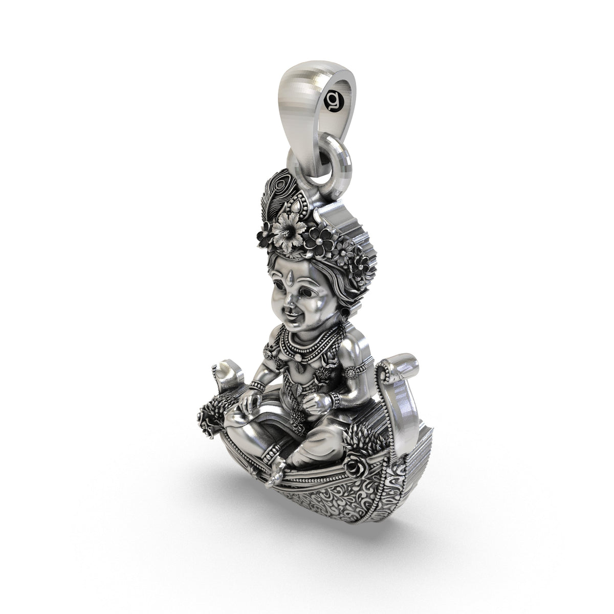 925 Silver Bal Krishna Pendant | Laddu Gopal on Peepal Leaf – Shukan Jewellers