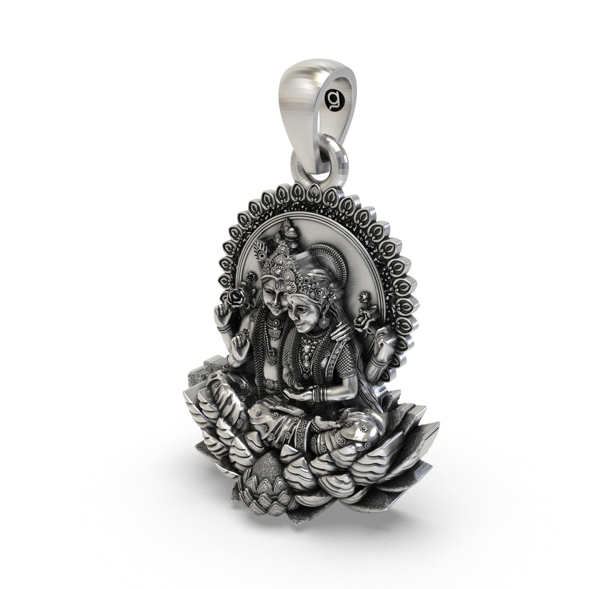 925 Silver Lakshmi Narayan Pendant | Vishnu & Lakshmi on Lotus – Shukan Jewellers
