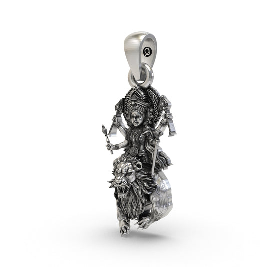 925 Silver Durga Maa Pendant | Simhavahini Lion & Navdurga – Shukan Jewellers