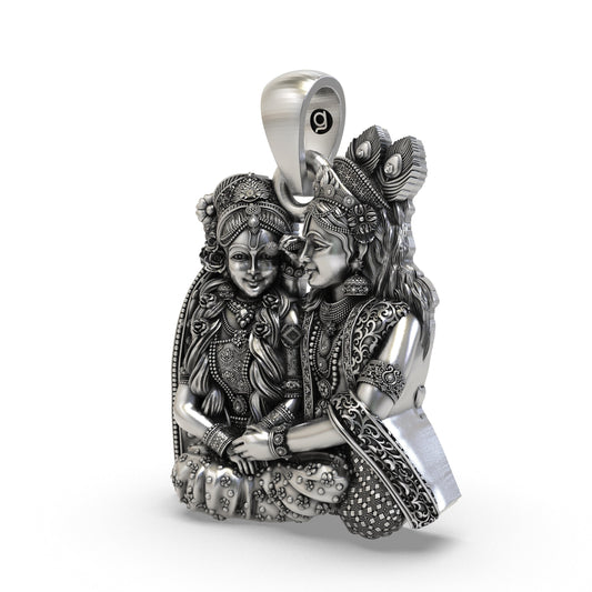 925 Silver Radha Krishna Seated Love Pendant | Vrindavan Couple – Shukan Jewellers