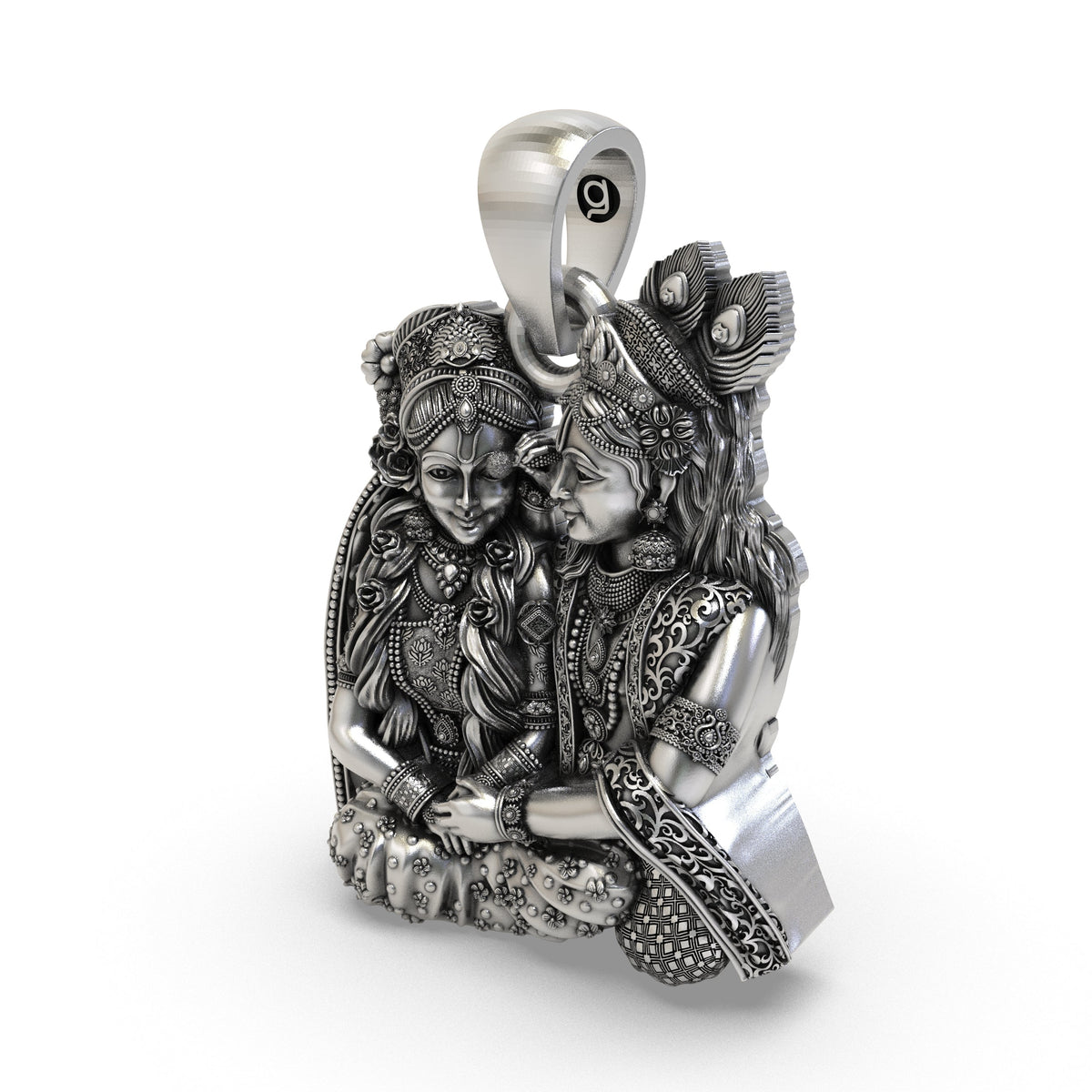 925 Silver Radha Krishna Seated Love Pendant | Vrindavan Couple – Shukan Jewellers