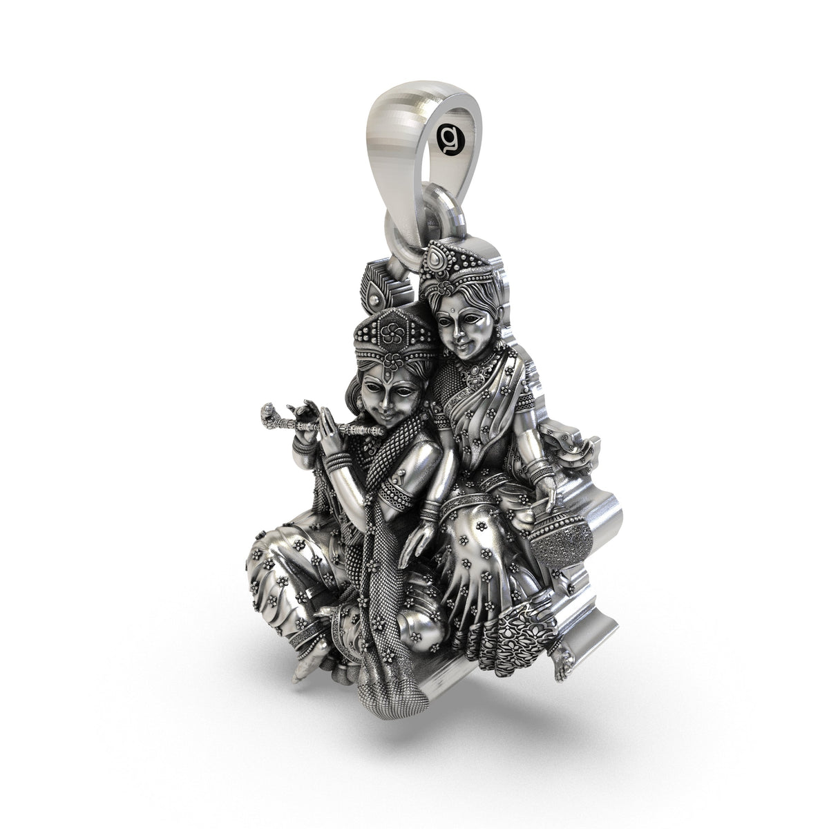 925 Silver Radha Krishna Makhan Matki Pendant | Flute-Playing Vrindavan Idol – Shukan Jewellers