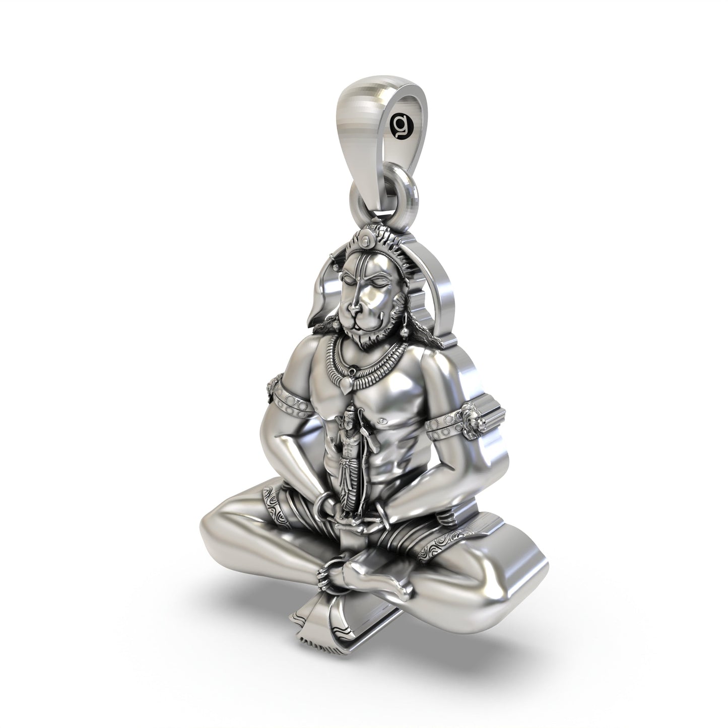 925 Silver Meditating Hanuman Ji Pendant with Lord Ram Design