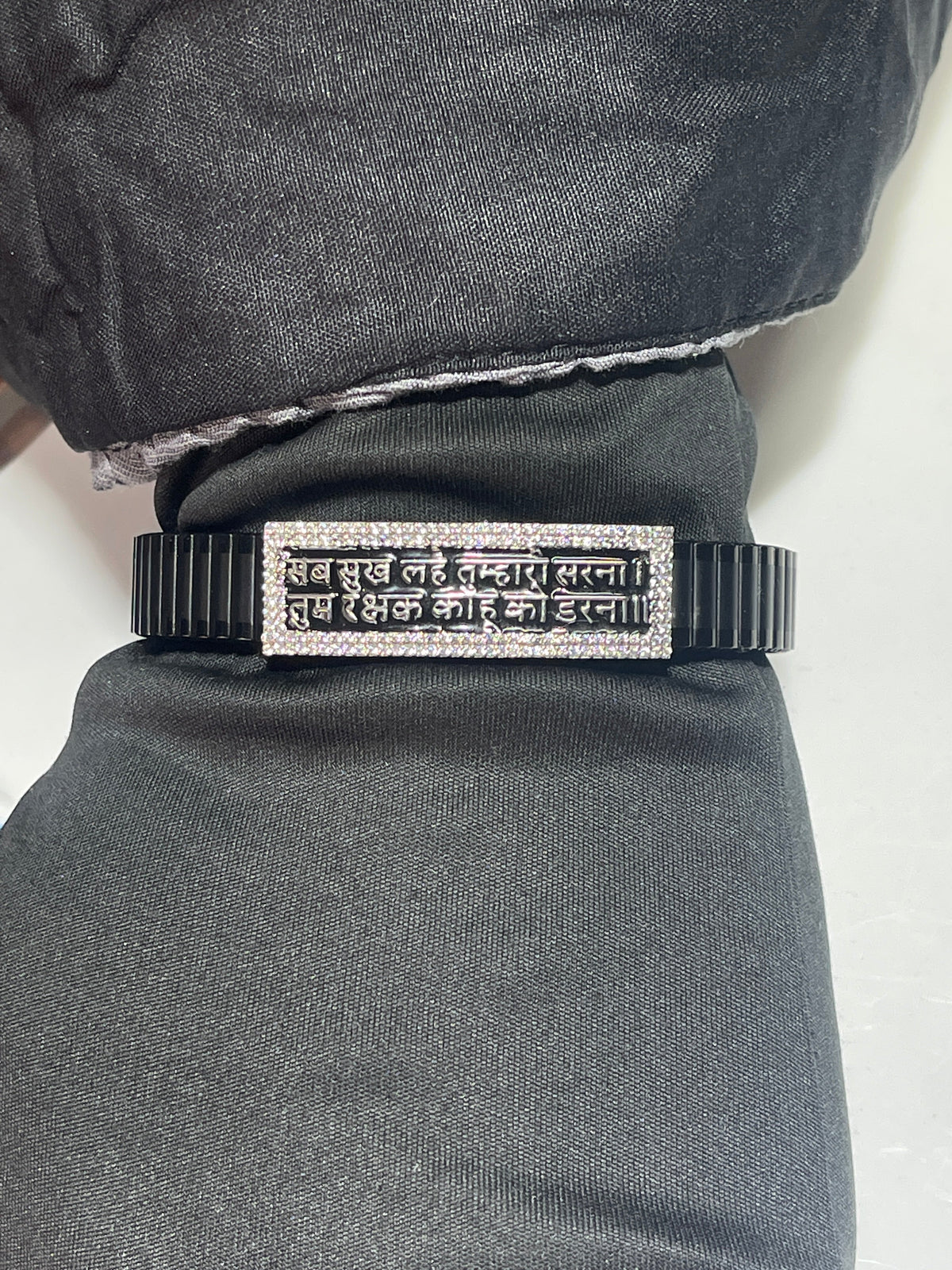 925 Silver Hanuman Chalisa Bracelet | Black Mantra Kada