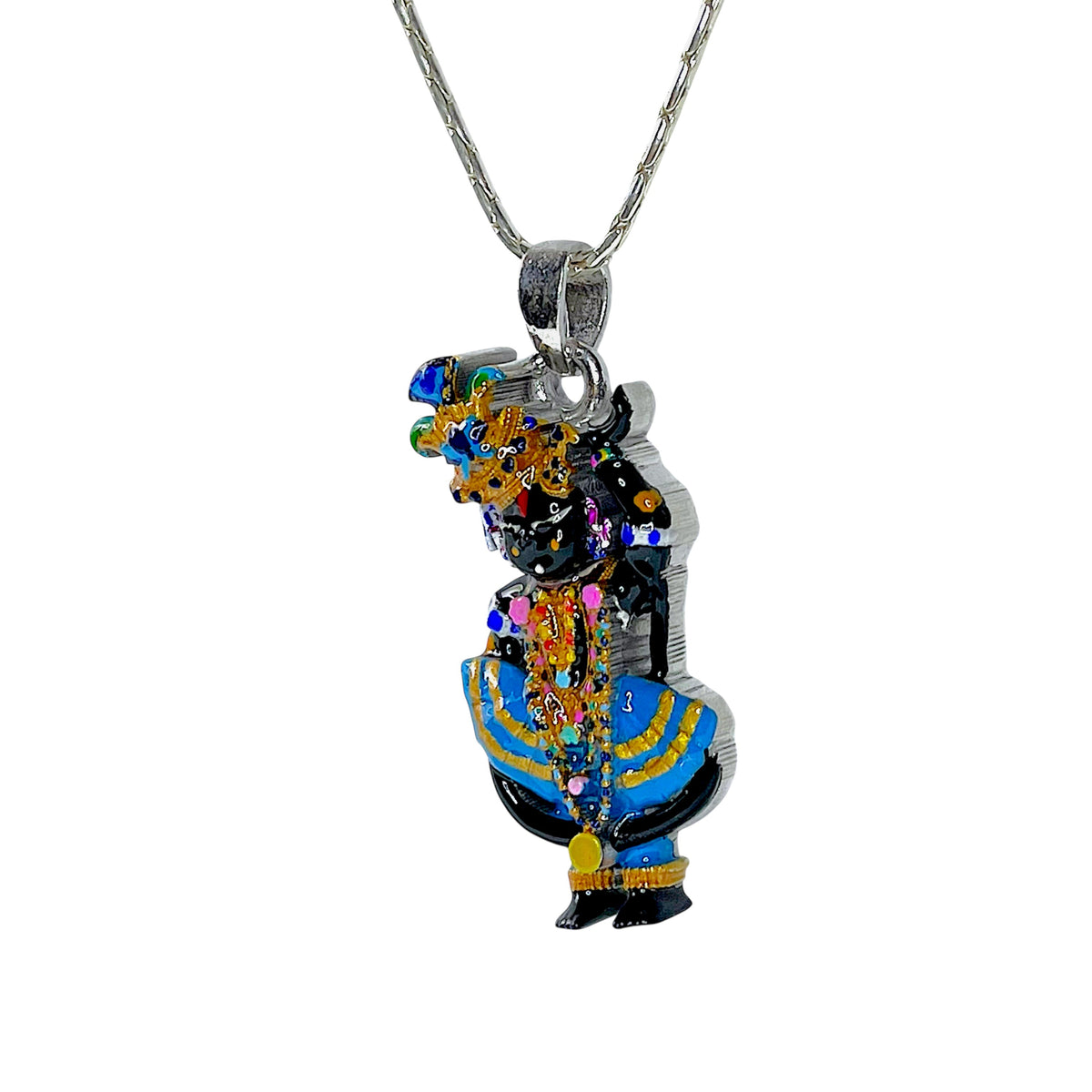 925 Silver Shri Girdhar Lal Ji Pendant with Meena Work – Divine Krishna Locket for Blessings & Devotion