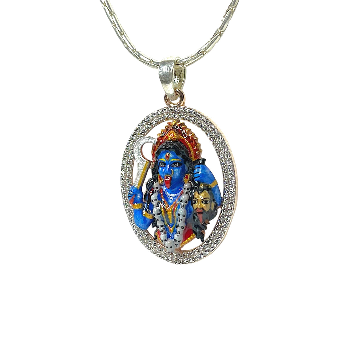 925 Silver Kali Maa Pendant with Premium Mina & Diamond Work – Divine Mahakali Protection Locket for Men & Women
