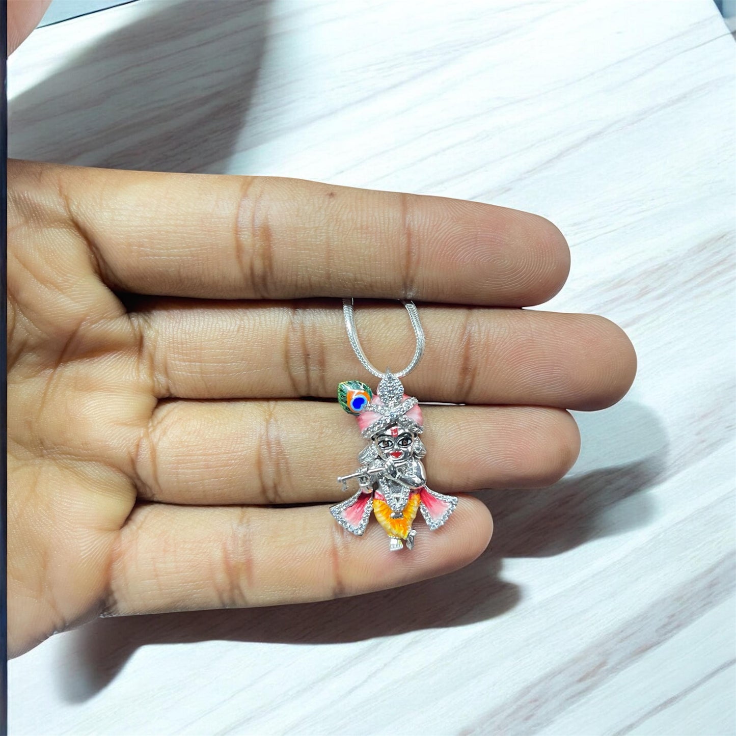 925 Silver Little Krishna Idol Pendant with Stones & Enamel – Bal Gopal Jewelry | Handmade Devotional Pendant for Blessings & Protection