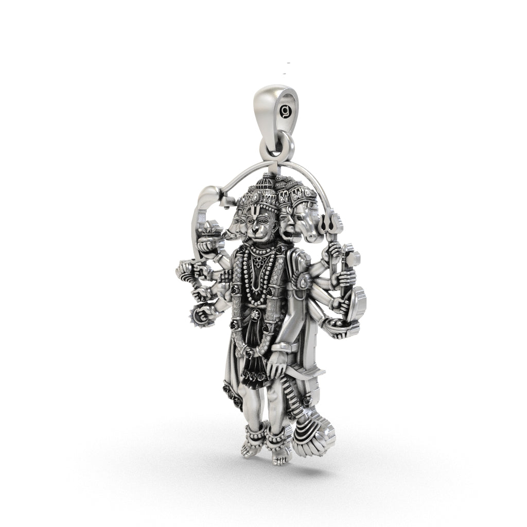 Oxidized Panchmukhi Hanumanji pendant in 925 silver