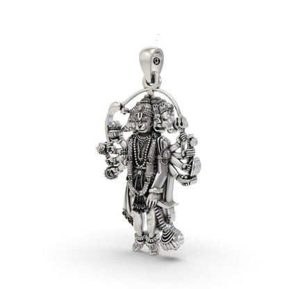 Oxidized Panchmukhi Hanumanji pendant in 925 silver
