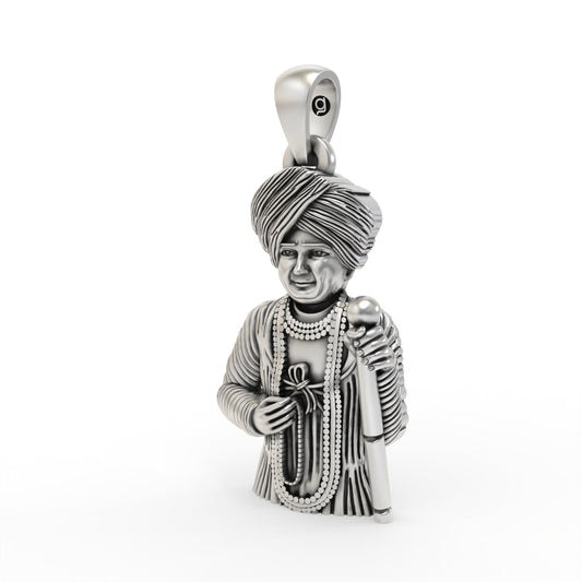 Oxidized Jalaram Bapa pendant side detail