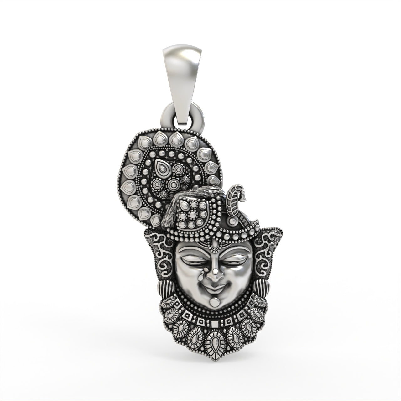925 silver Shrinathji face pendant front view