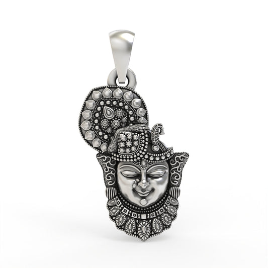 925 silver Shrinathji face pendant front view