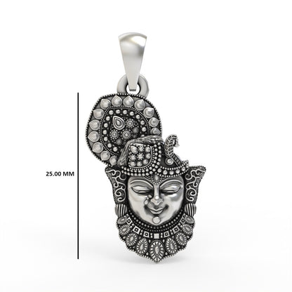 Shrinathji face locket in oxidized silver