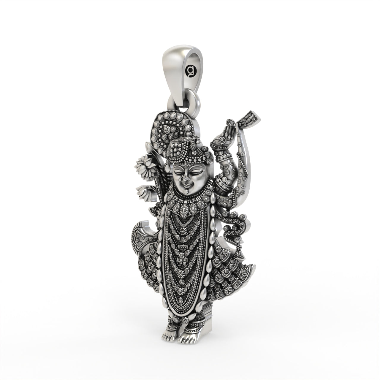 Oxidized Shrinathji pendant side craftsmanship