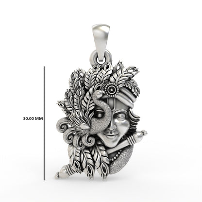 Peacock with Krishna locket in oxidized silver