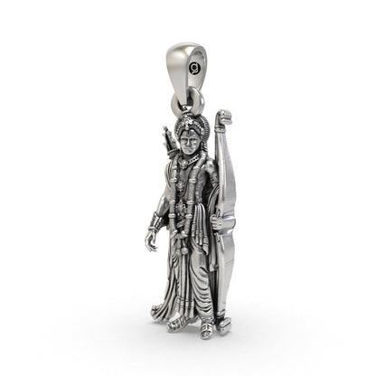 Lord Ram oxidized silver pendant close-up