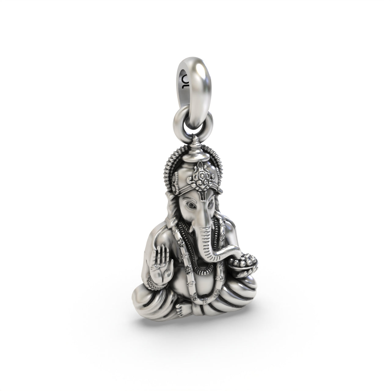 Close detail of 925 silver Ganpati pendant,