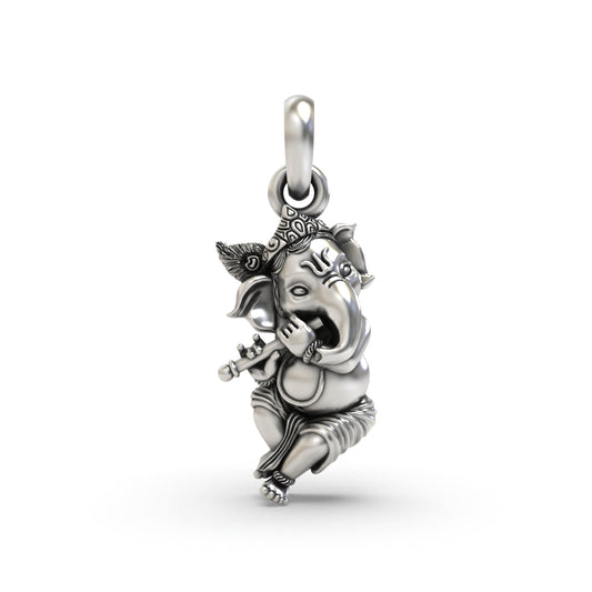 925 silver Krishna Style Ganesh pendant front view,