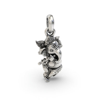 Oxidized Krishna Style Ganesh craftsmanship angle,