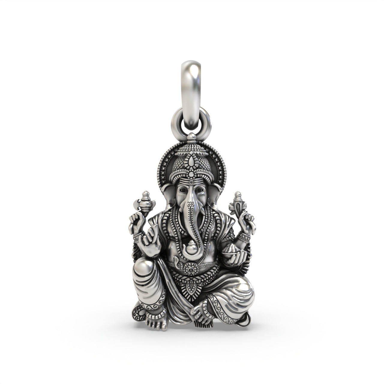 925 silver Vakratunda Ganesha pendant front view,