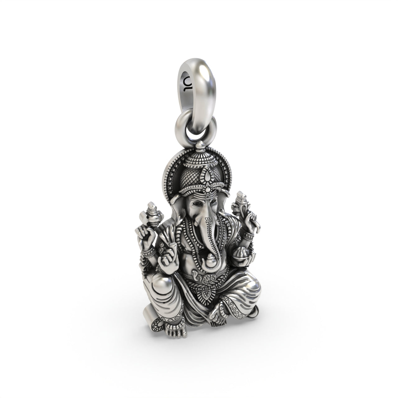 Vakratunda Ganesha silver pendant close-up,