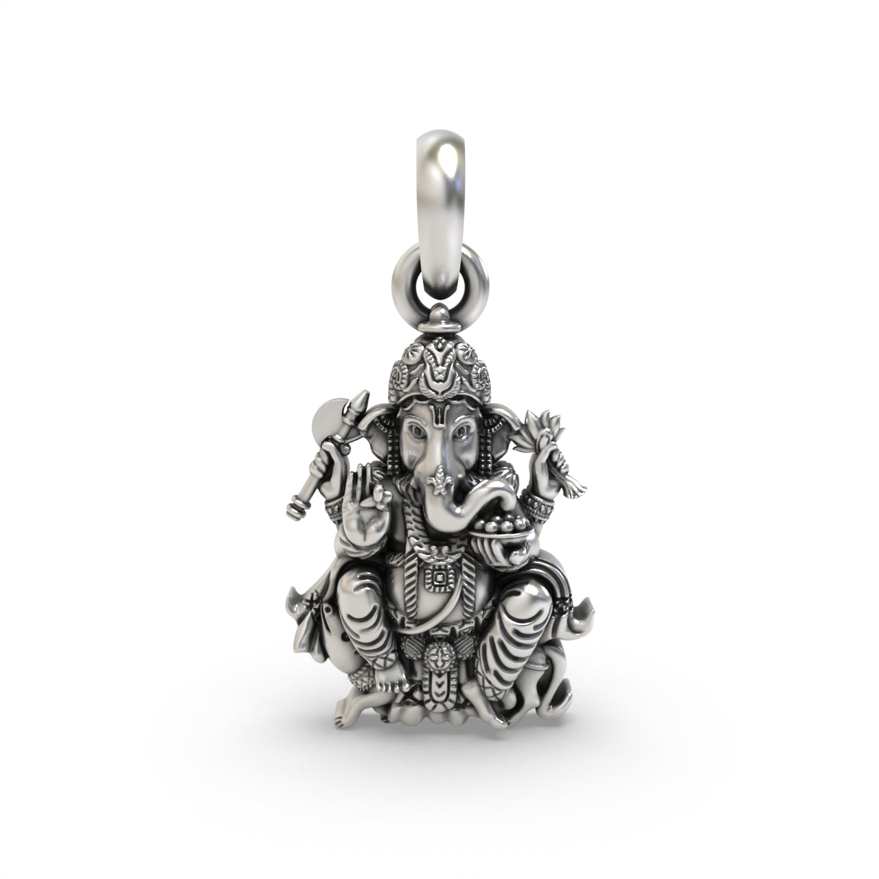 925 silver Ganesha Mushak pendant front view,
