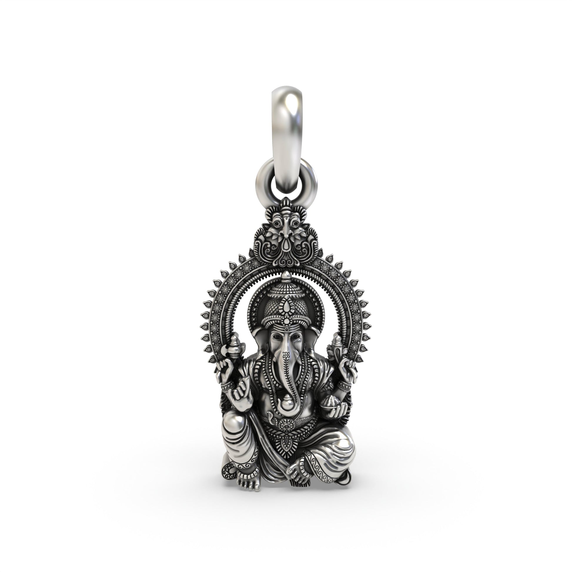 925 silver Vakratunda Ganesh pendant front view,